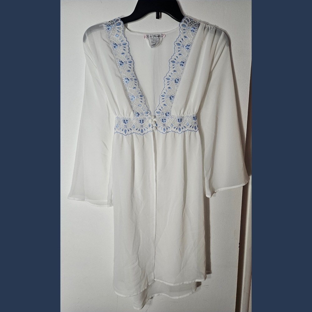 Linea Donatella Sheer White and Blue Embroidered Night Gown
